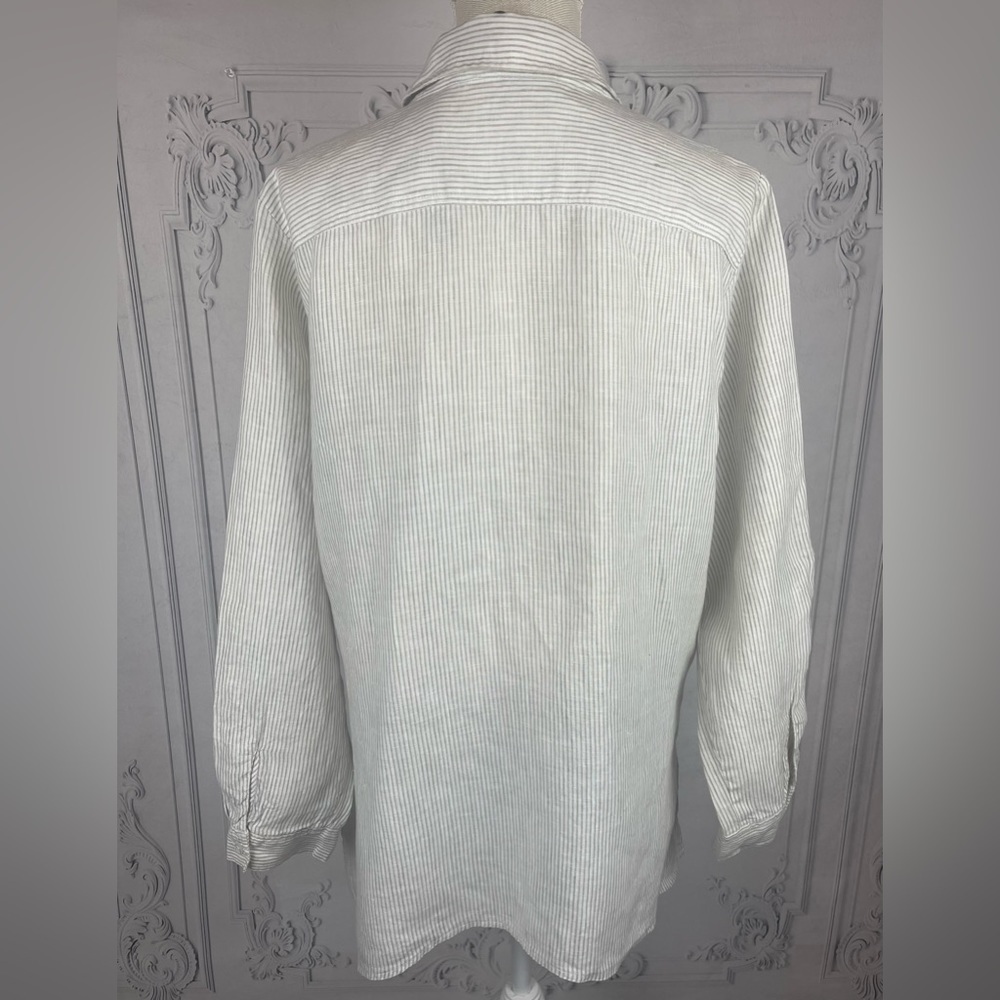 Sports Striped Button-Front Linen Shirt Button Cuff Long Sleeves Top - Picture 7 of 9